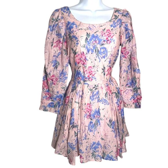 LoveShackFancy Ross Dress Floral Print Long Sleeve Mini Dress Pink Size 2 - Picture 2 of 9